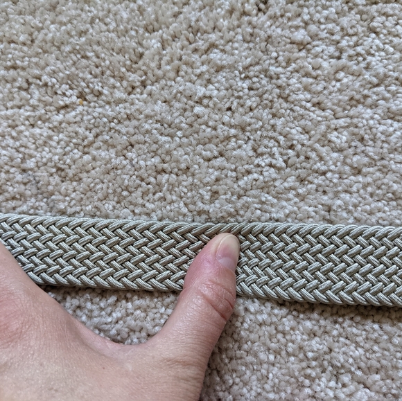 Lands' End Light Beige Braided Elastic Leather End Brass Buckle Belt - Picture 8 of 10